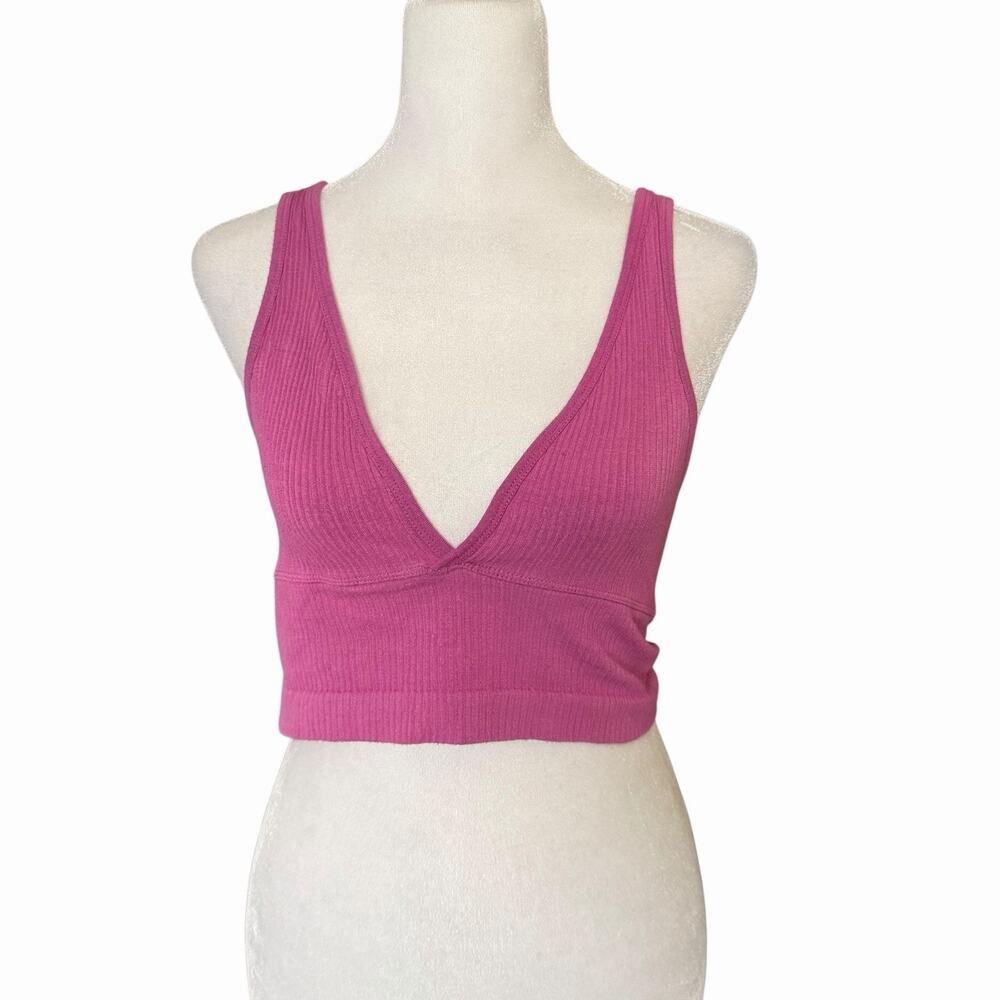 Out From Under Medium Large Cropped Tank Top Vneck Pink Ribbed Urban